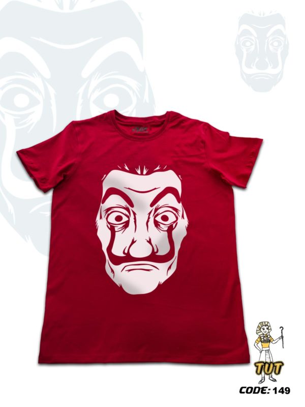 TUT-Slim-Fit-Round-Cotton-T-Shirt-Short-Sleeve-Men-Red-T2RTM0RD00149-Printed-White-Salvador-Dali-Mask
