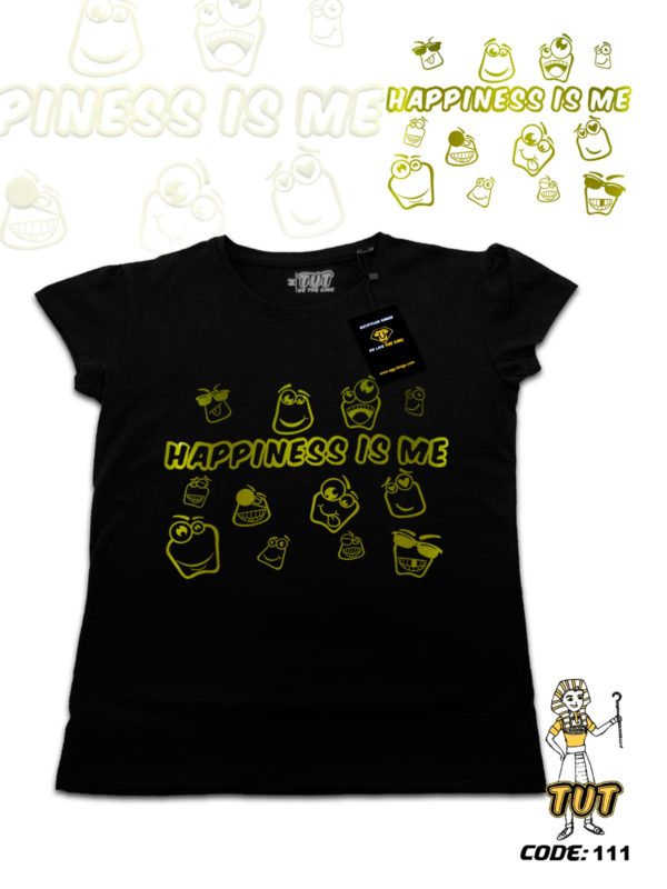 TUT-Slim-Fit-Round-Cotton-T-Shirt-Short-Sleeve-Women-Black-T2RTW00BK00111-Printed-Quotations-Happiness-Is-Me