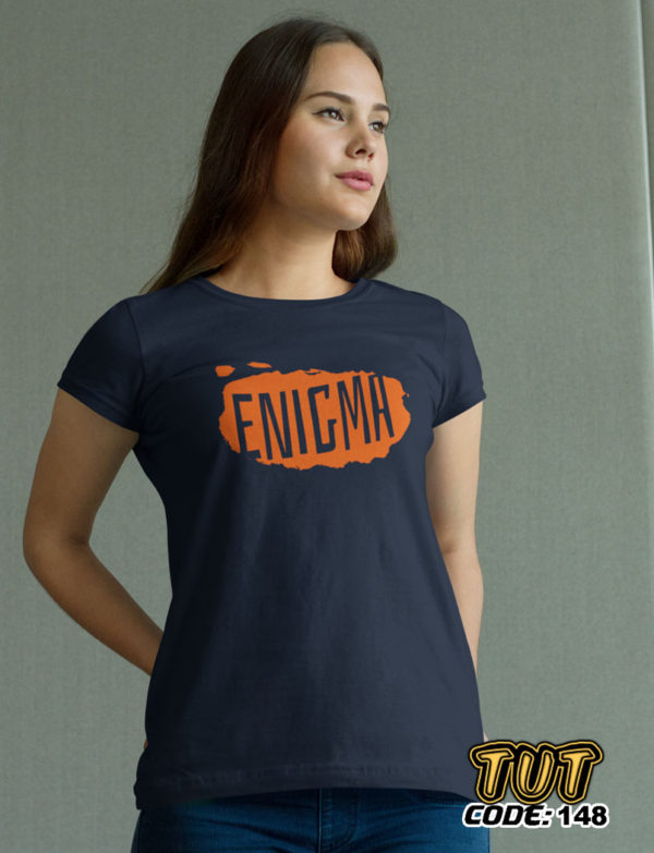 TUT-Slim-Fit-Round-Cotton-T-Shirt-Short-Sleeve-Women-Blue-Black-T2RTW00BB00148-Printed-Orange-Quotations-Enigma-Model