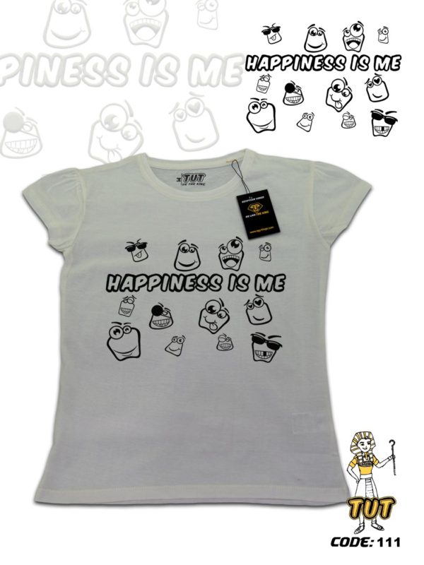 TUT-Slim-Fit-Round-Cotton-T-Shirt-Short-Sleeve-Women-Off-White-T2RTW00OW00111-Printed-Quotations-Happiness-Is-Me