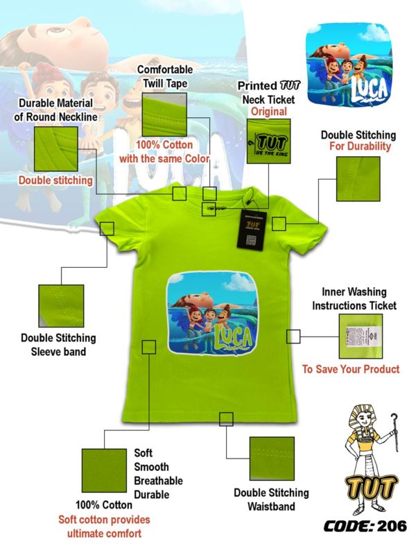 TUT-Round-Cotton-T-Shirt-Short-Sleeve-Kids-06-Phosphoric-Green-T2RTK06PG00206-Printed-Cartoon-Luca-Specs