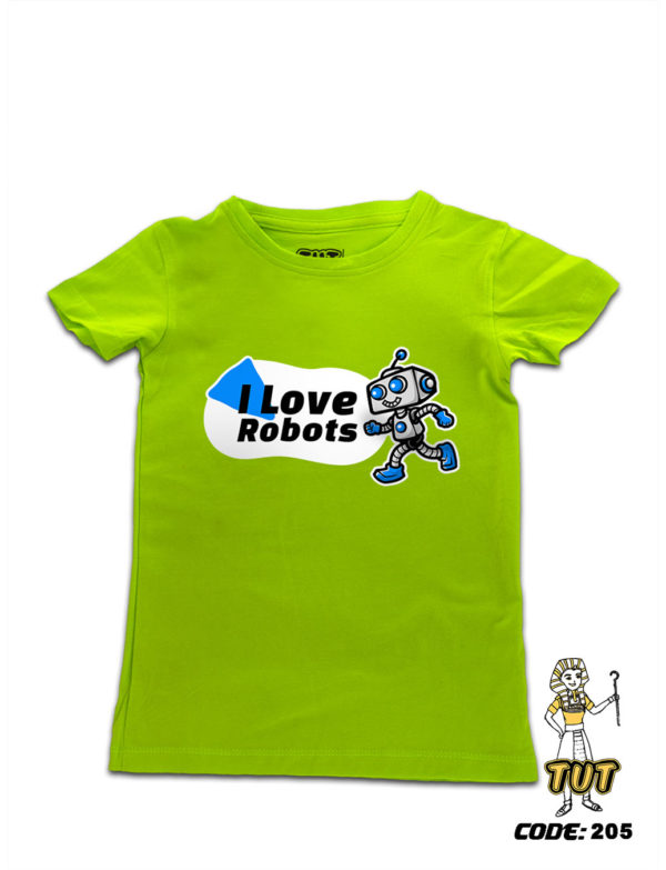 TUT-Round-Cotton-T-Shirt-Short-Sleeve-Kids-06-Phosporic-Green-T2RTK06PG00205-Printed-Quotations-I-Love-Robots