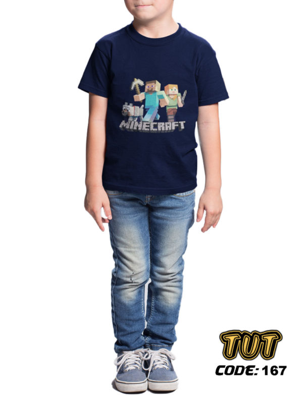 TUT-Round-Cotton-T-Shirt-Short-Sleeve-Kids-Blue-Black-T2RTK00BB00167-Printed-Minecraft-Models