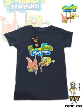 TUT-Round-Cotton-T-Shirt-Short-Sleeve-Kids-Blue-Black-T2RTK06BB00203-Cartoon-Printed-Spongebob-Squarepants