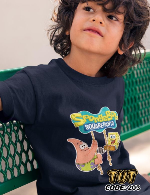 TUT-Round-Cotton-T-Shirt-Short-Sleeve-Kids-Blue-Black-T2RTK06BB00203-Cartoon-Printed-Spongebob-Squarepants-Model