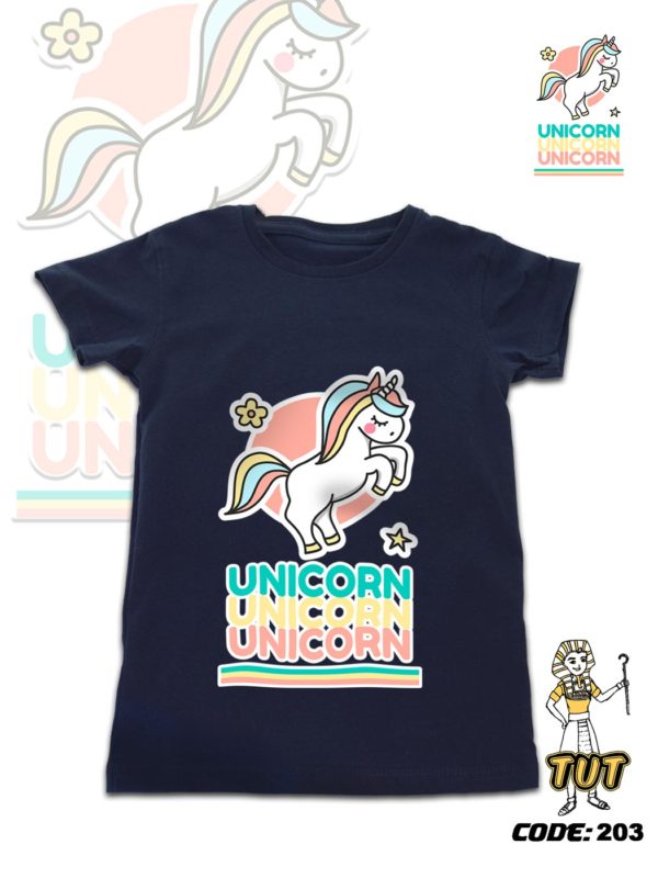 TUT-Round-Cotton-T-Shirt-Short-Sleeve-Kids-Blue-Black-T2RTK06BB00204-Printed-Cartoon-Unicorn