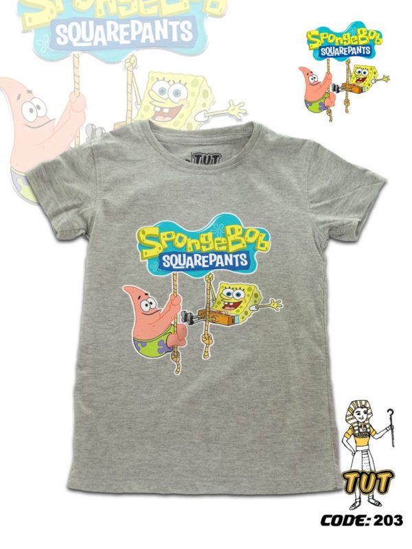 TUT-Round-Cotton-T-Shirt-Short-Sleeve-Kids-Gray-T2RTK06GR00203-Cartoon-Printed-Spongebob-Squarepants