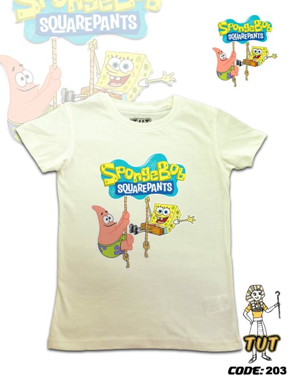TUT-Round-Cotton-T-Shirt-Short-Sleeve-Kids-Off-White-T2RTK06OW00203-Cartoon-Printed-Spongebob-Squarepants