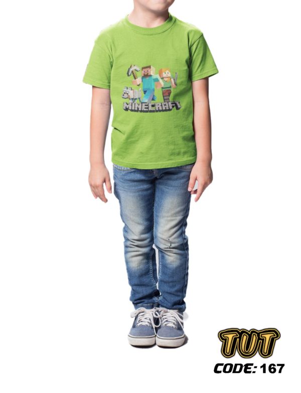 TUT-Round-Cotton-T-Shirt-Short-Sleeve-Kids-Phosphoric-Green-T2RTK00PG00167-Printed-Minecraft-Model