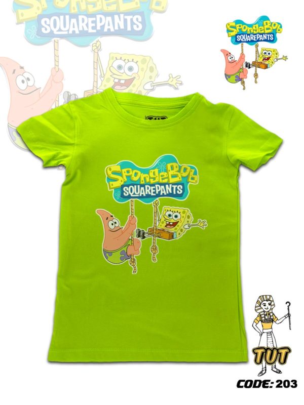 TUT-Round-Cotton-T-Shirt-Short-Sleeve-Kids-Phosphoric-Green-T2RTK06PG00203-Cartoon-Printed-Spongebob-Squarepants