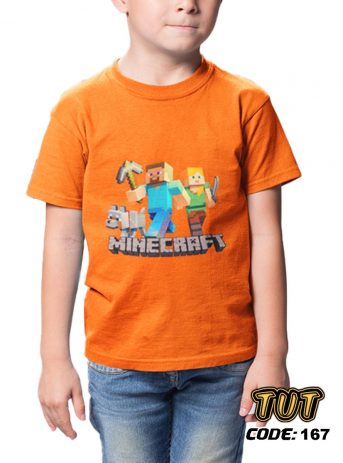 TUT-Round-Cotton-T-Shirt-Short-Sleeve-Kids-Phosphoric-Orange-T2RTK00PO00167-Printed-Minecraft-Model