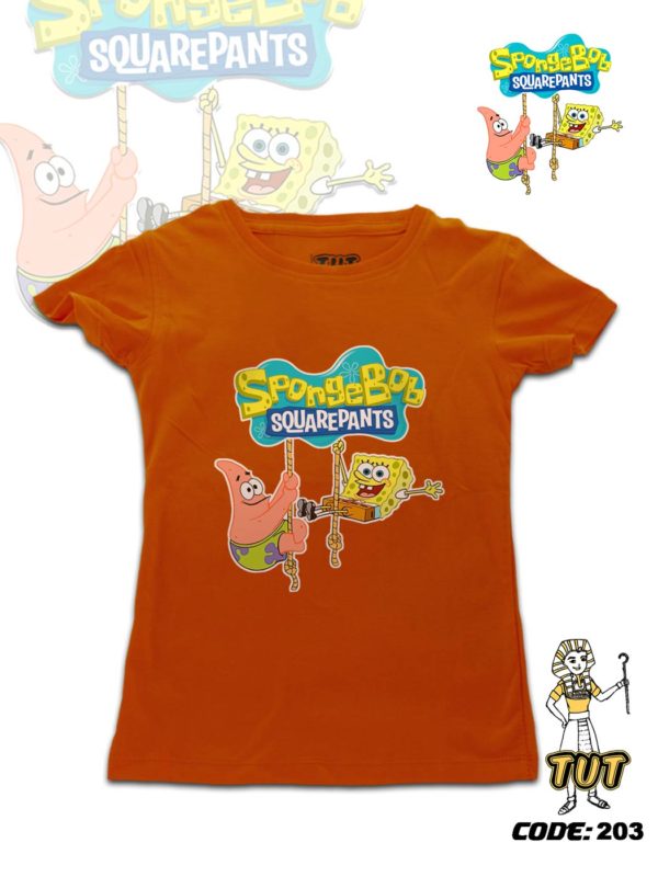 TUT-Round-Cotton-T-Shirt-Short-Sleeve-Kids-Phosphoric-Orange-T2RTK06PO00203-Cartoon-Printed-Spongebob-Squarepants