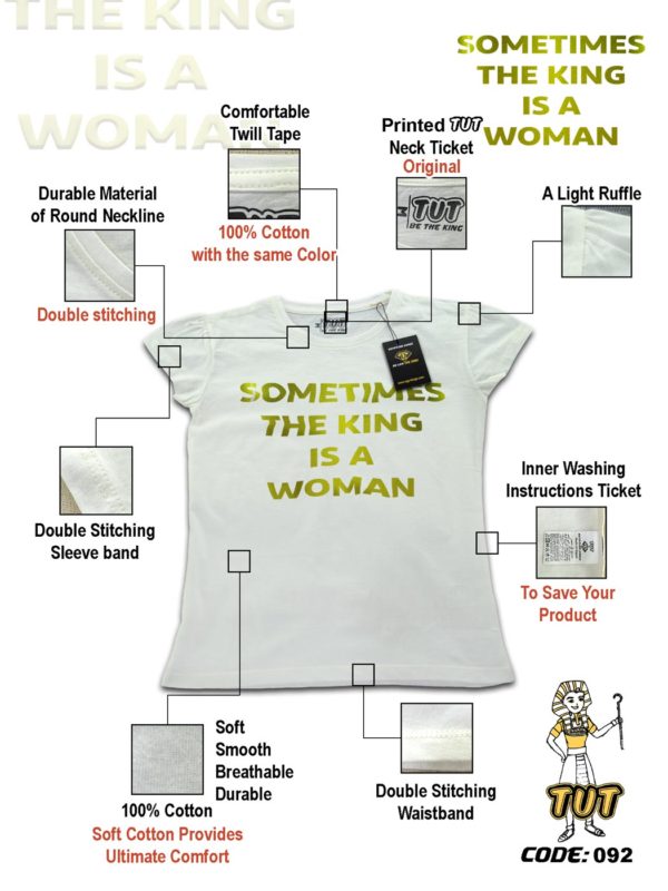 TUT-Slim-Fit-Round-T-Shirt-Short-Sleeve-Women-Off-White-T2RTW00OW00092-Printed-Quotations-The-king-is-Woman-Specifications