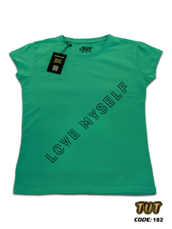 TUT-Slim-Fit-Round-Cotton-T-Shirt-Short-Sleeve-Women-Aquamarine-T2RTW00AM00182-Printed-Music-BTS-Love-Myself