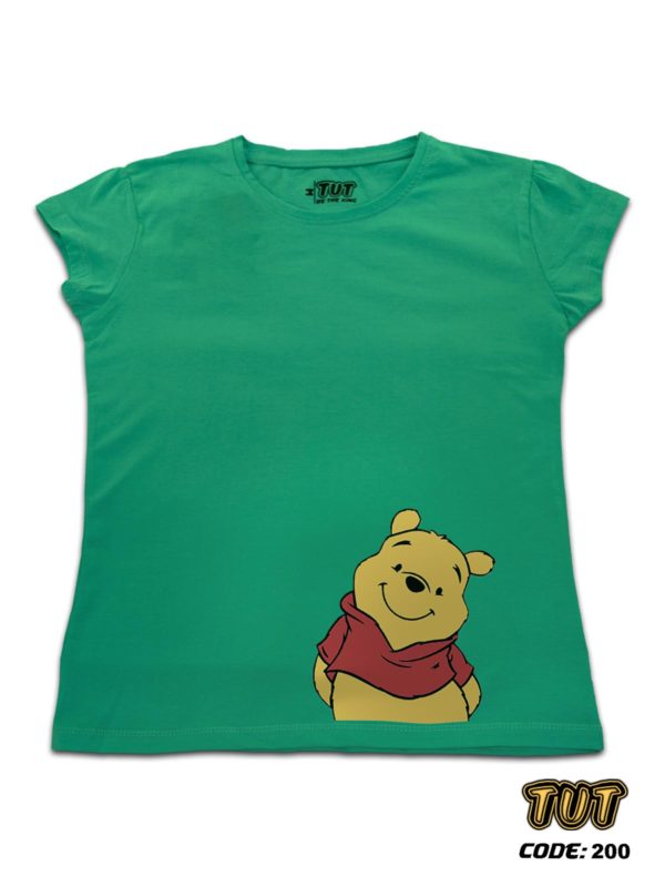 TUT-Slim-Fit-Round-Cotton-T-Shirt-Short-Sleeve-Women-Aquamarine-T2RTW00AM00200-Printed-Cartoon-Winnie-The-Pooh