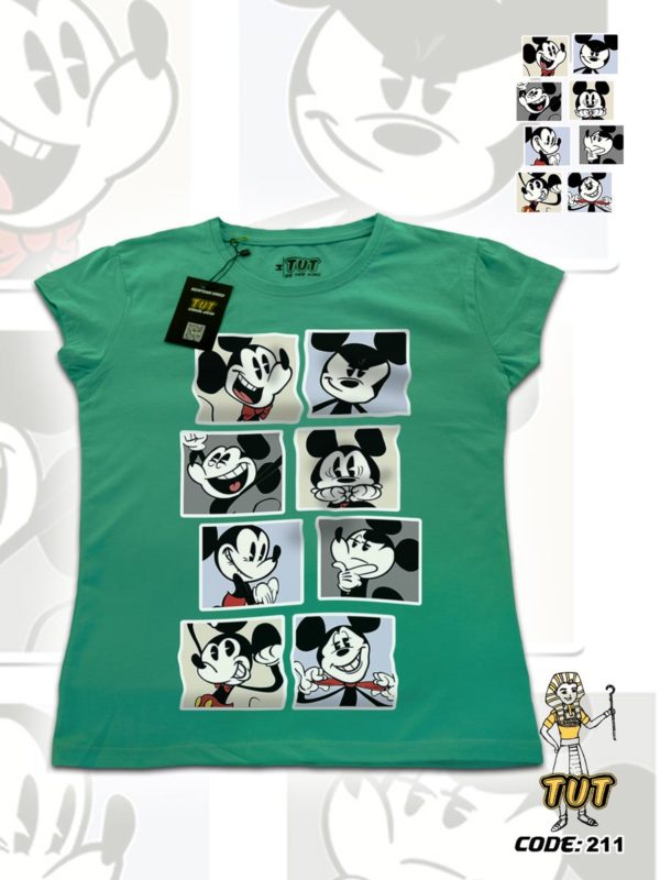 TUT-Slim-Fit-Round-Cotton-T-Shirt-Short-Sleeve-Women-Aquamarine-T2RTW00AM00211-Printed-Colors-Cartoon-Mickey-Mood