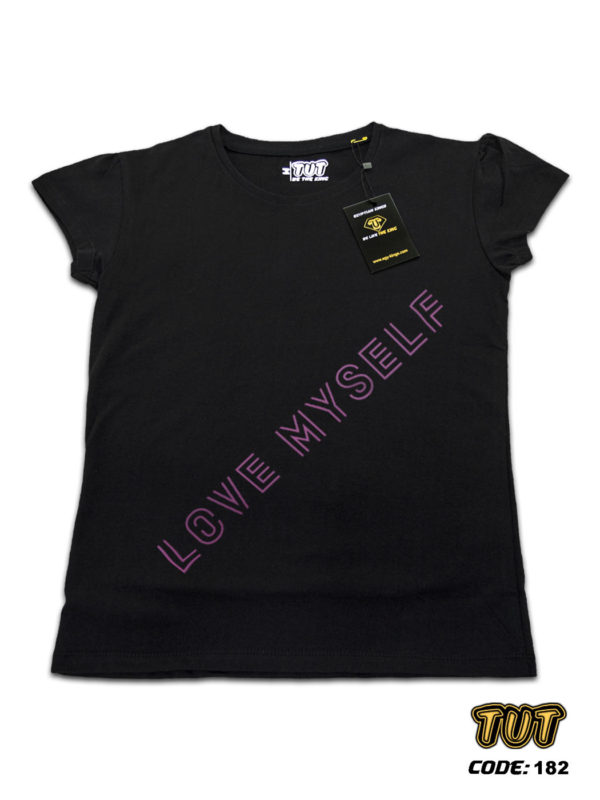 TUT-Slim-Fit-Round-Cotton-T-Shirt-Short-Sleeve-Women-Black-T2RTW00BK00182-Printed-Music-BTS-Love-Myself