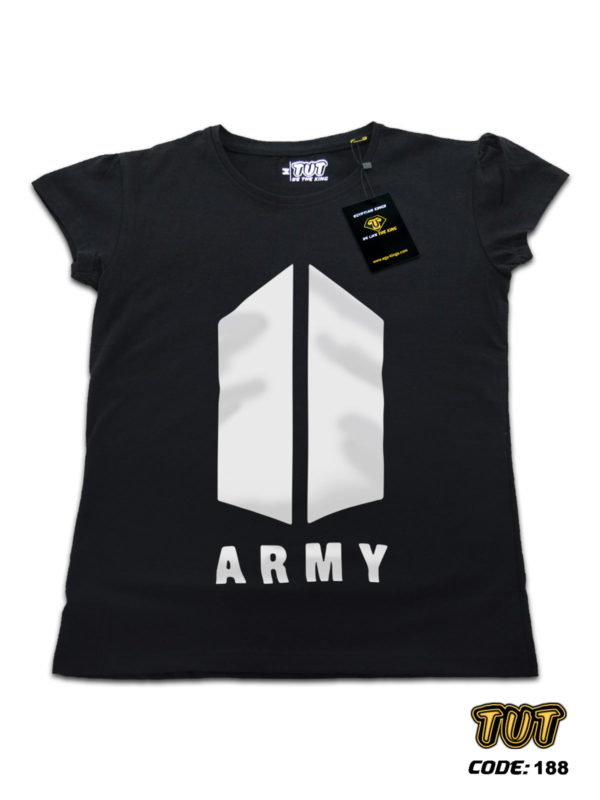 TUT-Slim-Fit-Round-Cotton-T-Shirt-Short-Sleeve-Women-Black-T2RTW00BK00188-Printed-Music-BTS-Army-Logo