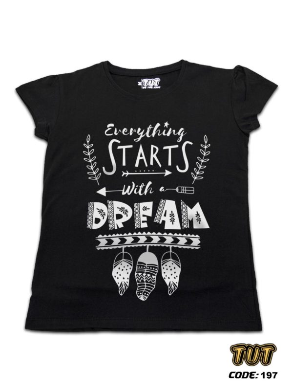 TUT-Slim-Fit-Round-Cotton-T-Shirt-Short-Sleeve-Women-Black-T2RTW00BK00197-Printed-Quotations-Everythings-Starts-with-Dream