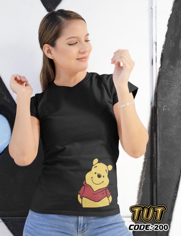 TUT-Slim-Fit-Round-Cotton-T-Shirt-Short-Sleeve-Women-Black-T2RTW00BK00200-Printed-Cartoon-Winnie-The-Pooh-Model