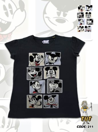 TUT-Slim-Fit-Round-Cotton-T-Shirt-Short-Sleeve-Women-Black-T2RTW00BK00211-Printed-Colors-Cartoon-Mickey-Mood