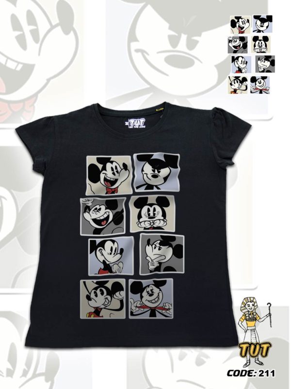 TUT-Slim-Fit-Round-Cotton-T-Shirt-Short-Sleeve-Women-Black-T2RTW00BK00211-Printed-Colors-Cartoon-Mickey-Mood