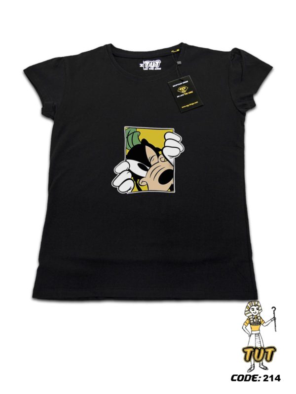 TUT-Slim-Fit-Round-Cotton-T-Shirt-Short-Sleeve-Women-Black-T2RTW00BK00214-Printed-Cartoon-Goofy