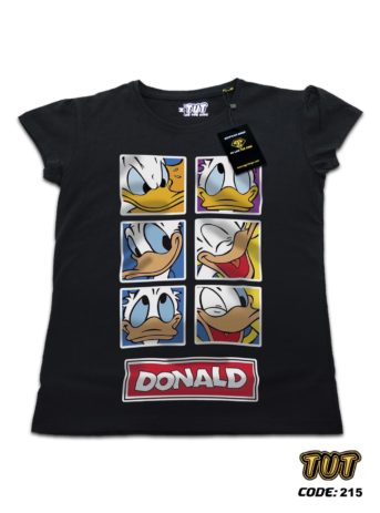 TUT-Slim-Fit-Round-Cotton-T-Shirt-Short-Sleeve-Women-Black-T2RTW00BK00215-Printed-Cartoon-Donald