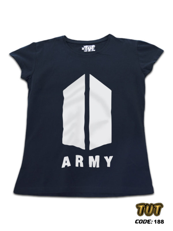 TUT-Slim-Fit-Round-Cotton-T-Shirt-Short-Sleeve-Women-Blue-Black-T2RTW00BB00188-Printed-Music-BTS-Army-Logo