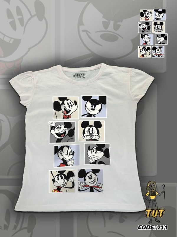 TUT-Slim-Fit-Round-Cotton-T-Shirt-Short-Sleeve-Women-Off-White-T2RTW00OW00211-Printed-Colors-Cartoon-Mickey-Mood
