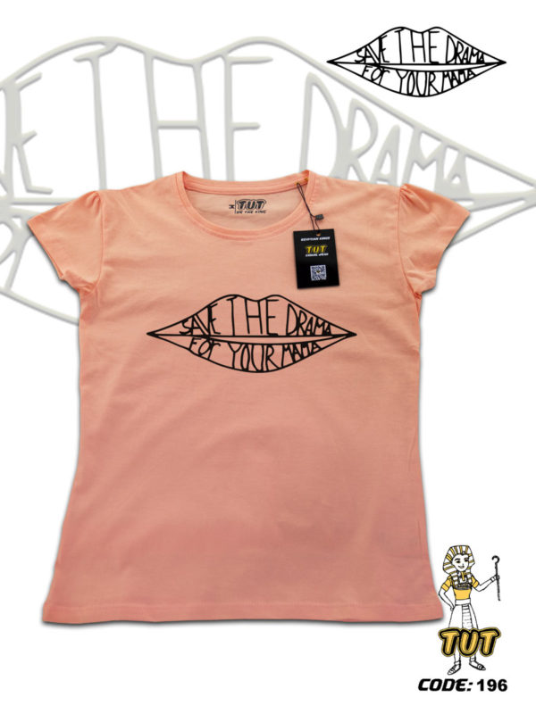 TUT-Slim-Fit-Round-Cotton-T-Shirt-Short-Sleeve-Women-Pale-Blush-T2RTW00PB00196-Printed-Quotations-Save-The-Drama-For-Your-Mama