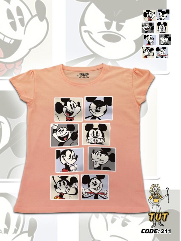 TUT-Slim-Fit-Round-Cotton-T-Shirt-Short-Sleeve-Women-Pale-Blush-T2RTW00PB00211-Printed-Colors-Cartoon-Mickey-Mood