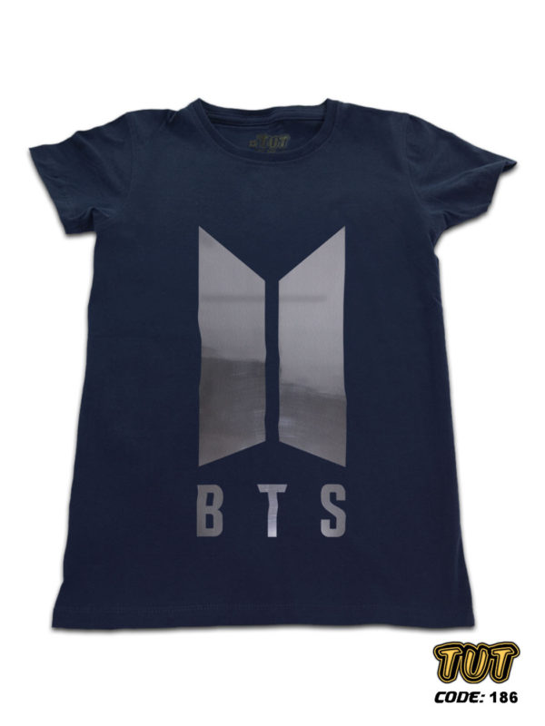 TUT-Round-Cotton-T-Shirt-Short-Sleeve-Kids-12-Blue-Black-T2RTK00BB00186-Printed-Music-BTS-New-Logo