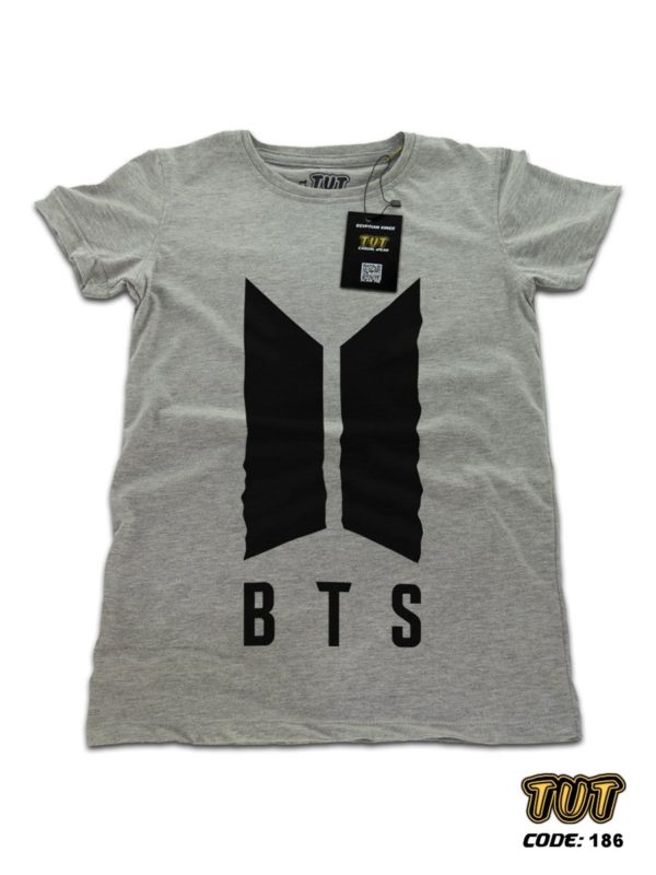 TUT-Round-Cotton-T-Shirt-Short-Sleeve-Kids-12-Gray-T2RTK00GR00186-Printed-Music-BTS-New-Logo