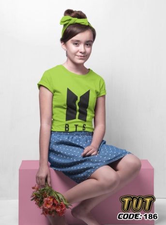 TUT-Round-Cotton-T-Shirt-Short-Sleeve-Kids-12-Phosphoric-Green-T2RTK00PG00186-Printed-Music-BTS-New-Logo-Model